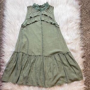Entro Sage Green Ruffled Tiered Midi Sundress, Size Small